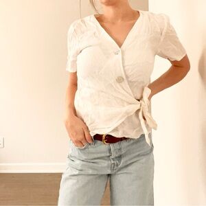 H&M White Linen Wrap Blouse